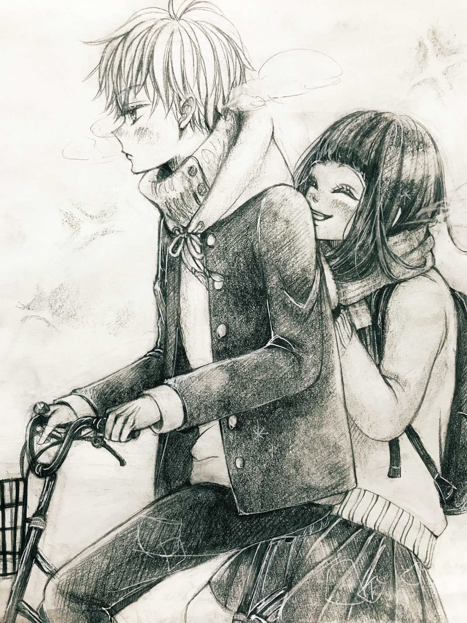 Twitter 上的 Kimiko 漫画垢 ラクガキ キミを乗せて イラスト 落書き アオハル 鉛筆画 自転車二人乗り 高校生カップル 少女漫画 Illustration Manga Mangaart Pencilart Pencildrawing Drawing T Co Kawivuxmv1 Twitter