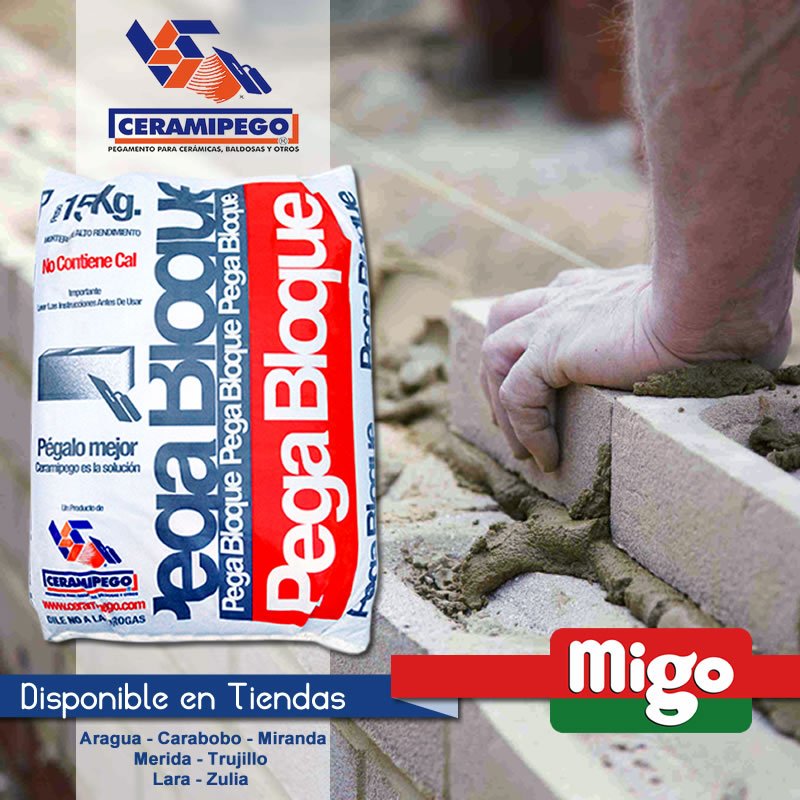 Busca en las tiendas MIGO <a href="/migoenlinea/">MigoEnLinea</a> <a href="/migoceramicas/">Migocerámicas</a>
El #pegabloque de #ceramipego mezcla seca para pegar bloques de concreto, arcilla, ladrillos, piedra laja o terracota, solo debes agregar agua y listo para usar.
#construccion #remodelacion #mortero #cemento #ceramipego