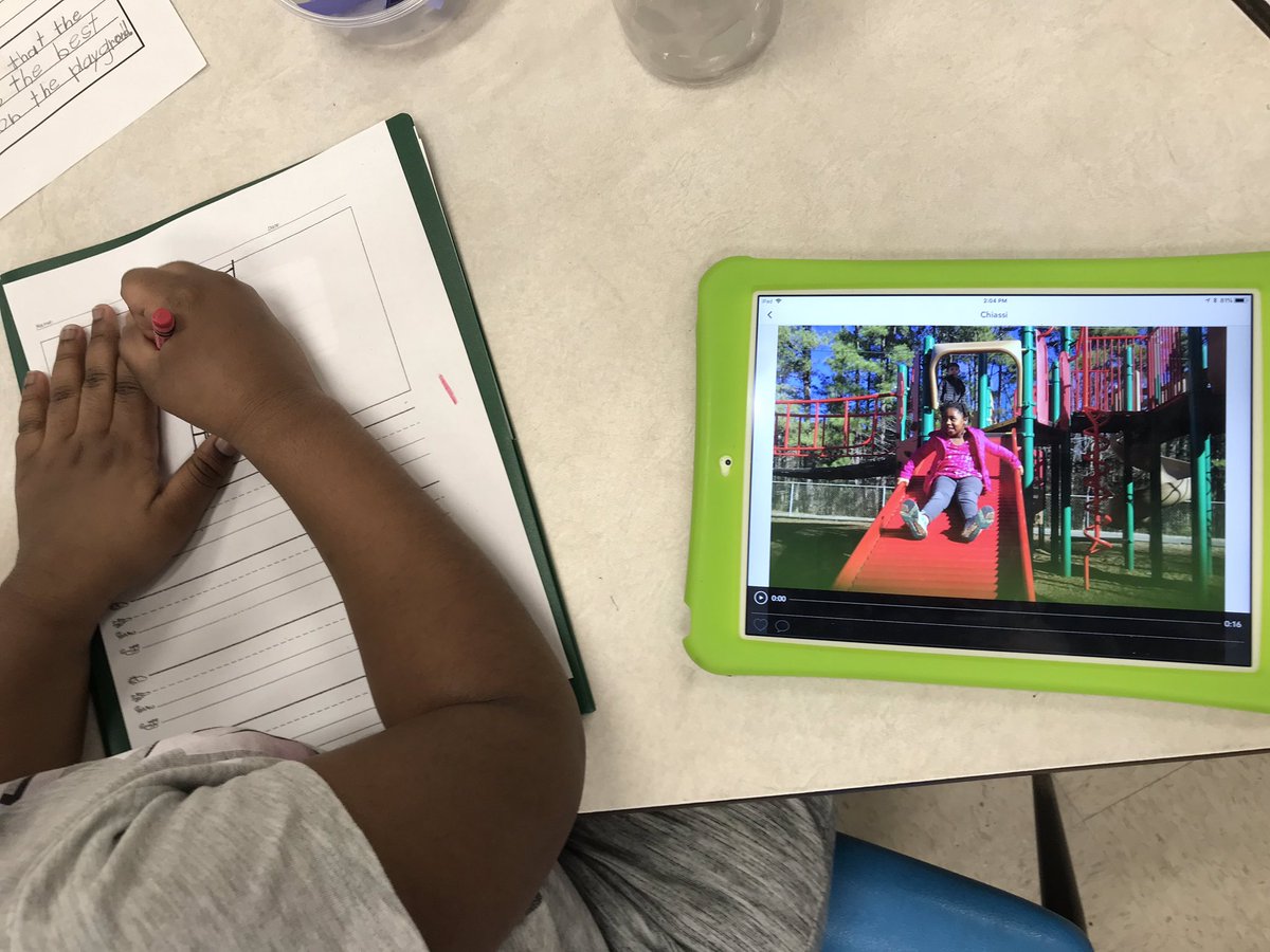Ss writing opinions about best thing to do on the playground. Using <a href="/Seesaw/">Seesaw</a> to take pictures and record opinions. Using @peardeck to practice strong endings! #EESLearnandLead