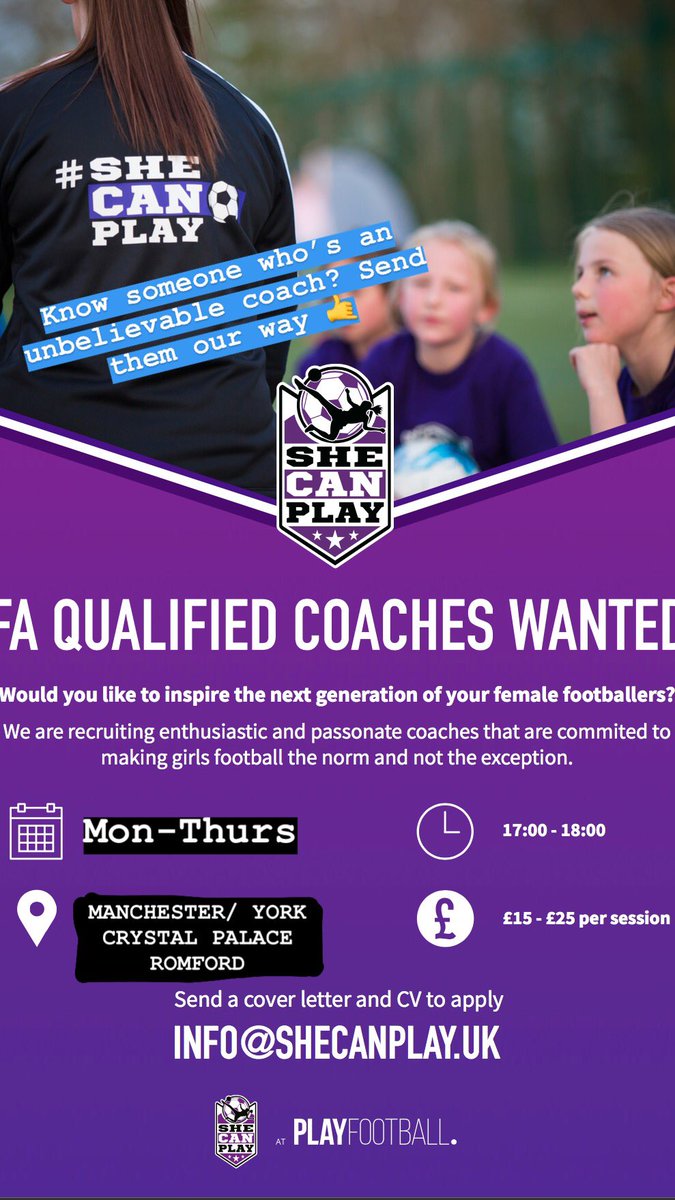 🔊🔊RECRUITING🔊🔊

Our 2019 recruitment is underway! Do you know a coach who could inspire the next generation of girls.... send them our way. 🤙 

#SHECANPLAY