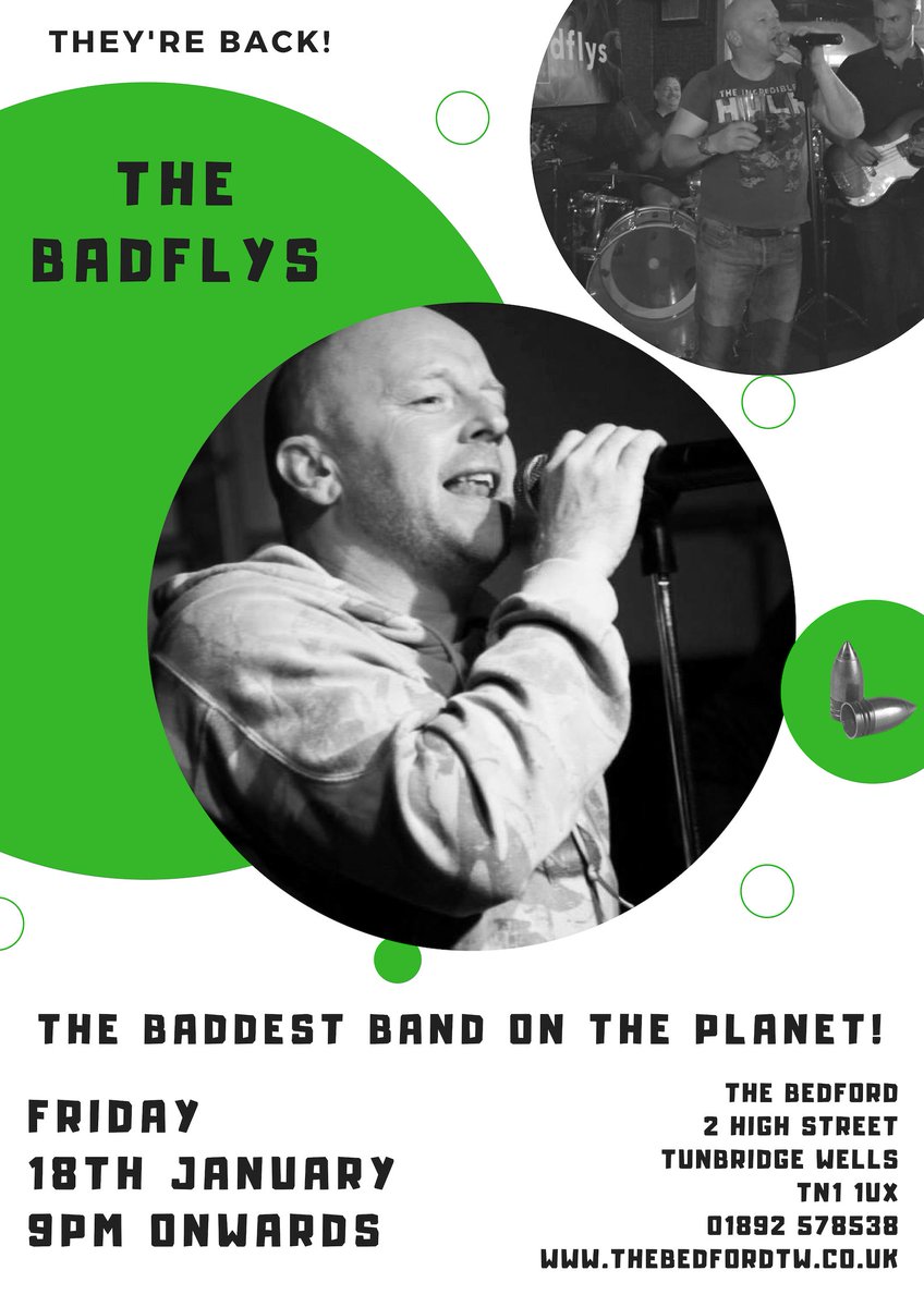 promotionbullet's tweet photo. The Baddest Band on the Planet return to @TheBedfordTW to kick off our #SNS - Join "The Badflys" as they return to #TunbridgeWells Premier #LiveMusic venue for a night of sublime entertainment.
Book #THEBADFLYS today :
https://t.co/32hDeACNDO
#bulletpromotions #booknow #badflys https://t.co/WCSfQ93Bhr