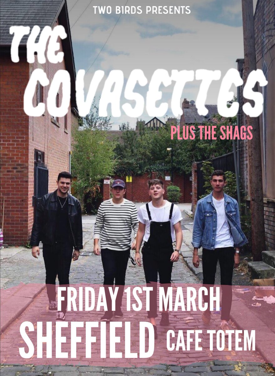 ⚡️GIG ANNOUNCEMENT⚡️

Super excited to bring one of our favourite bands, <a href="/TheCovasettes/">The Covasettes 🐄</a> boys back over the Pennines to play a show with us at <a href="/CafeTotem/">Café Totem</a> on 1st March! ⚡️

Joining the manc boys will be Sheffield’s new kids on the block THE SHAGS!

TICKETS: skiddle.com/e/13443712