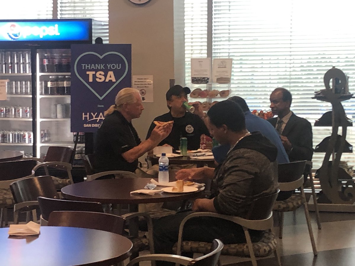 Hyatt hotel employees now serving TSA agents free lunch at the USO building (across from Terminal 2) Lunch served until 1 p.m. Dinner will be served from 4:30 to 6:30 this evening. Hear from TSA agents and Hyatt employees on @10News midday.