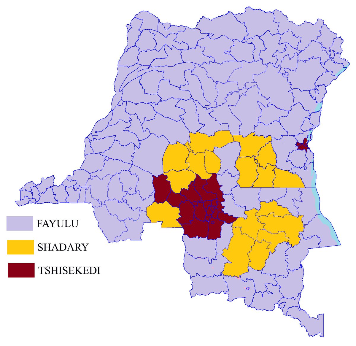 OpenDRCongo's tweet photo. Here is the #Congovote map of the electoral data from the @FT and @jasonkstearns. @MartinFayulu was voted all over the country by a landslide. #DRC @politicocd @LFUTCFM https://t.co/M49w6h74RZ