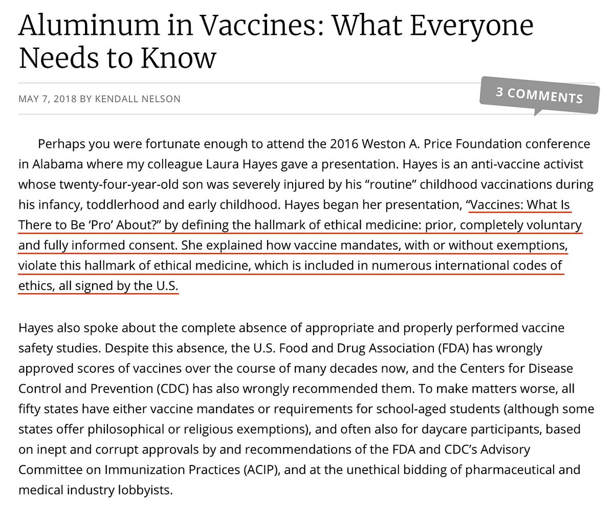 “Vaccines: What Is There To Be ‘Pro’ About?” - Laura HayesThe FDA Does Not Do Its Own Studies. There Is No Appropriate And Properly Performed Vaccine Safety Studies.May 7, 2018 https://www.westonaprice.org/health-topics/vaccinations/aluminum-in-vaccines-what-everyone-needs-to-know/ #QAnon  #Vaccine  #Autism  @potus