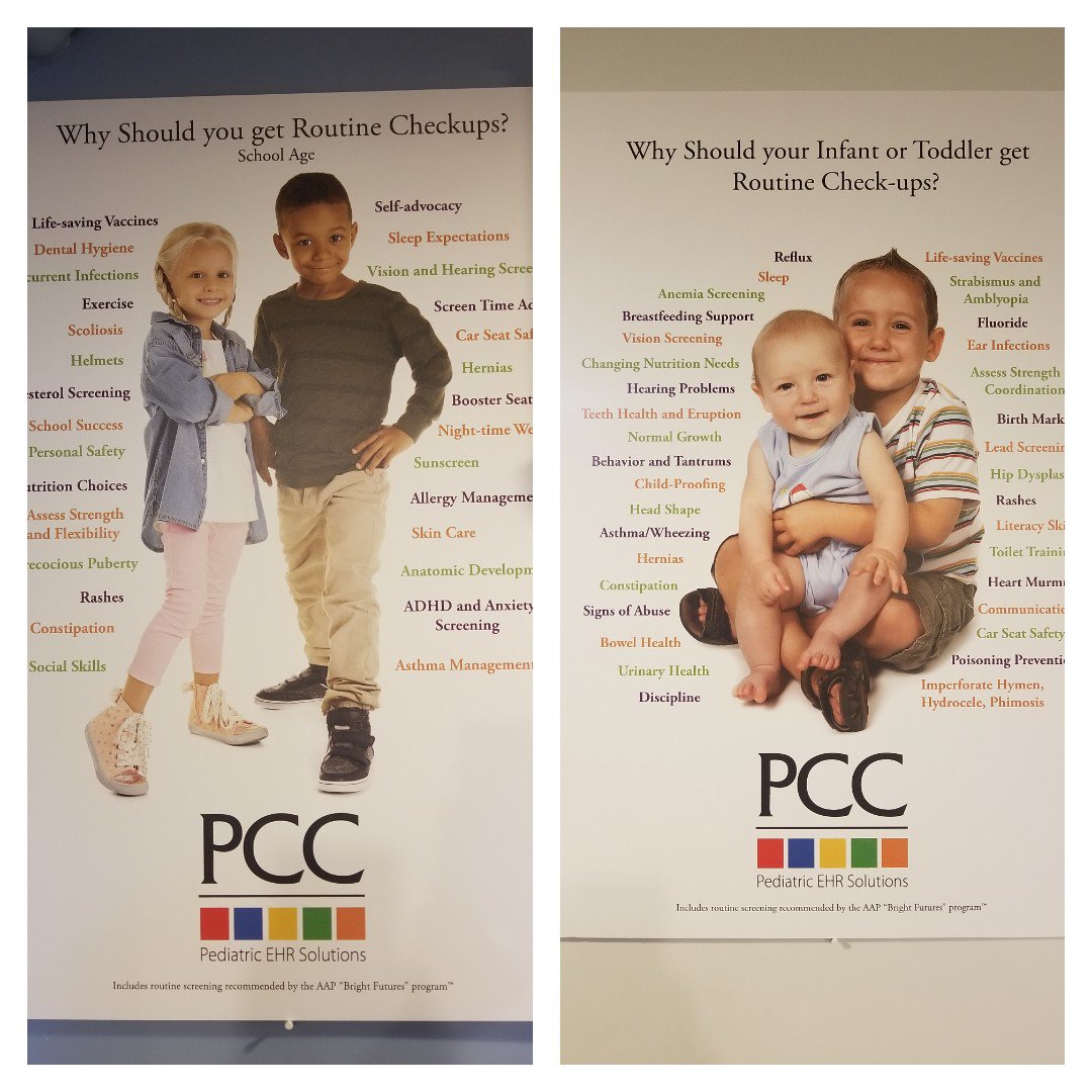 ThePediatricEHR's tweet image. So many reasons why #routinecheckups are essential! We just hung up these snazzy new posters at PCC - thanks to Dr. Brian Bowman @carypeds. Read more about it and how you can get your own posters, with your practice's logo, here: hubs.ly/H0gd3G60 #pccpediatrics
