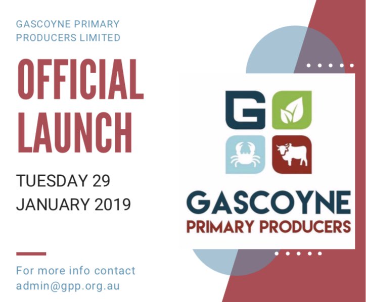GascoynePB's tweet photo. The initial GPP Board are excited to announce that final preparations are underway for the official launch of GPP which will take place on Tuesday 29th January 2019! #Primaryindustries #Gascoyne https://t.co/63utiH08Ha