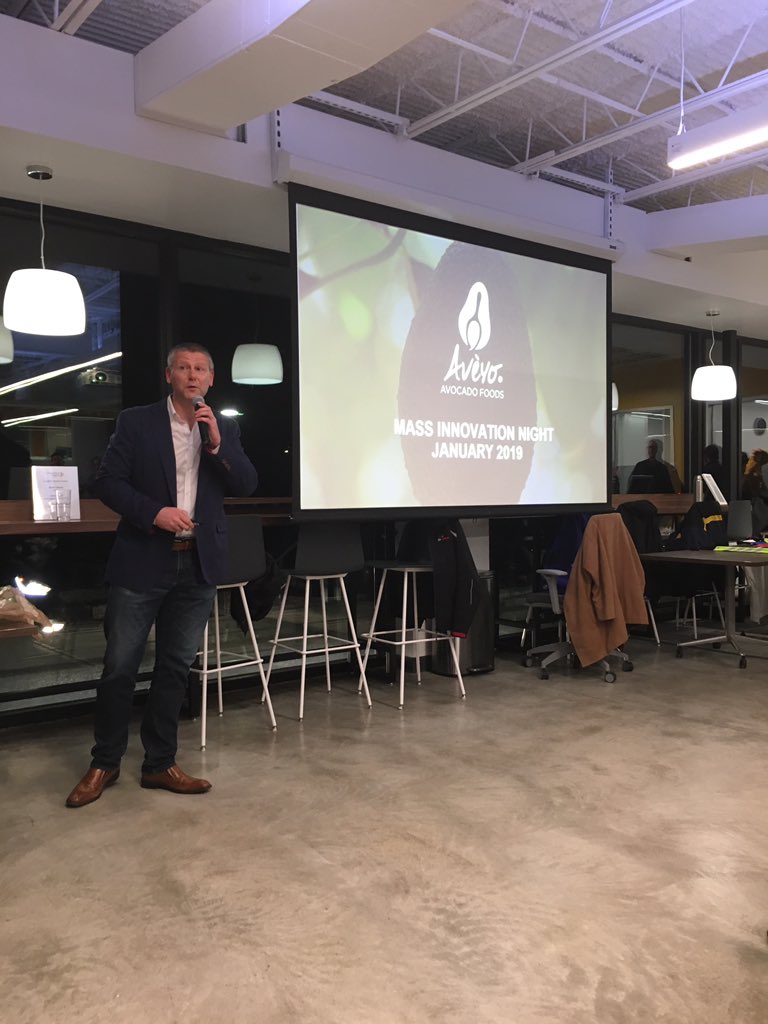 MassInno's tweet photo. Our 4th presenter tonight @Workbar #MIN118 @AveyoLife #delicious spoonable avocado in a cup 🥑 #plantbased alternatives https://t.co/XgeeqGb8Uo