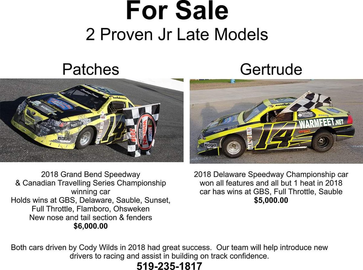 2 proven jcars for sale, won 3 championships between them in 2018.