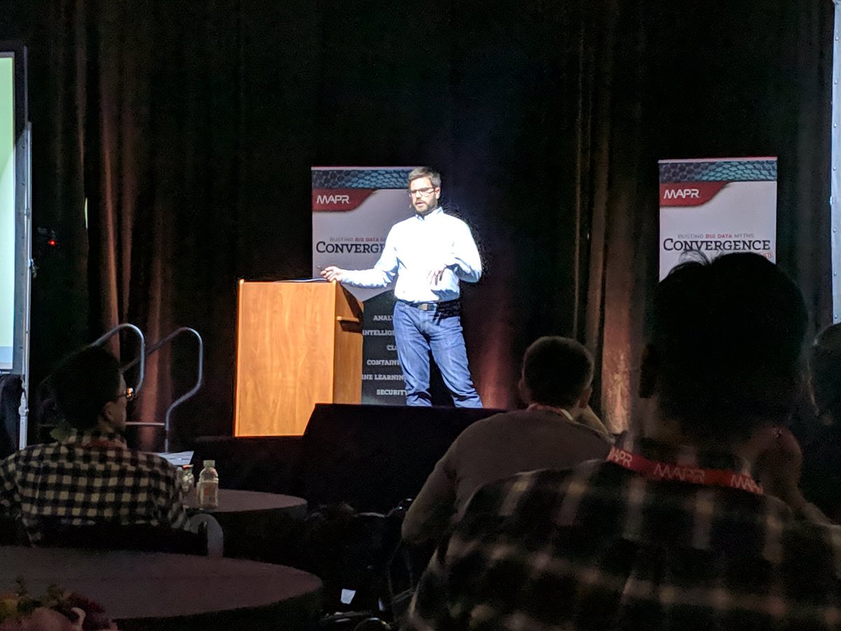 HPE_AI's tweet photo. At #MapRConvergence Bay Area - Adam Hunt, CTO and Chief Data Scientist of @RiskIQ, explains how they use @MapR as a data layer for their external threat management platform. https://t.co/c7wT9LstTr