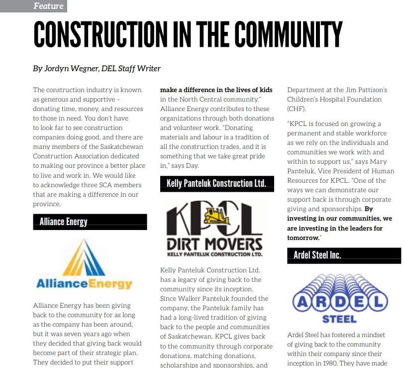 On pg. 24 of our magazine, we talk about #Construction in the #Community ft. some of our members <a href="/AllianceEnergy1/">Alliance Energy</a>, KPCL &amp; Ardel Steel buff.ly/2w5VYfL #CDNConstructionGives