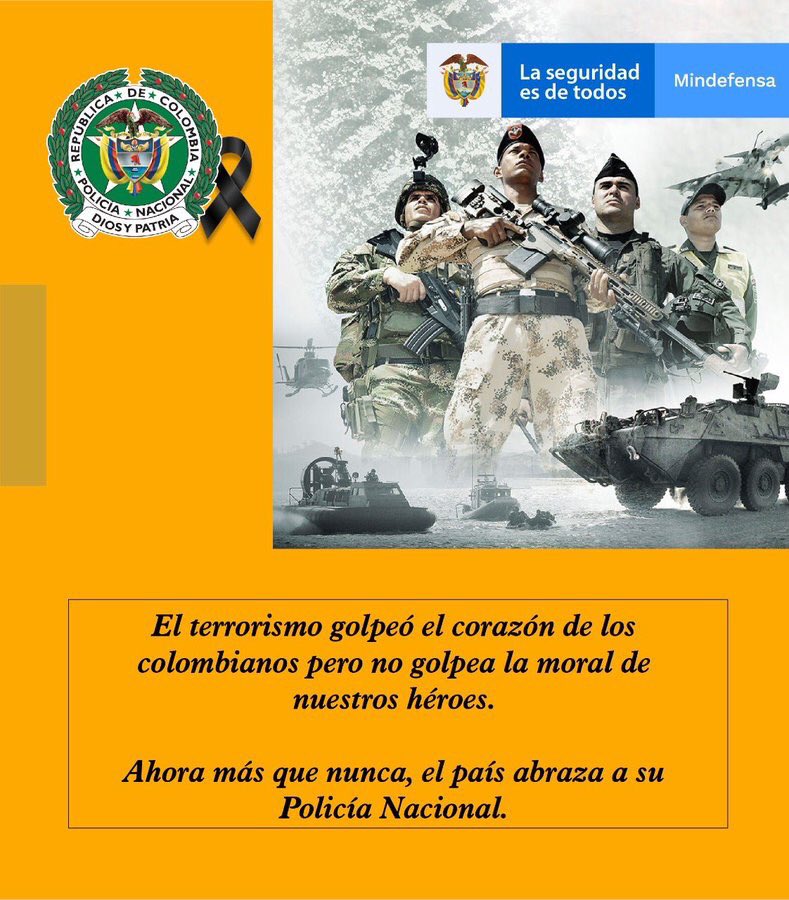 MgJuanPAmaya's tweet photo. El terrorismo golpeó el corazón de los colombianos pero no golpea la moral de nuestros héroes. Ahora más que nunca, el país abraza a su @PoliciaColombia. https://t.co/C84RrHh6tZ