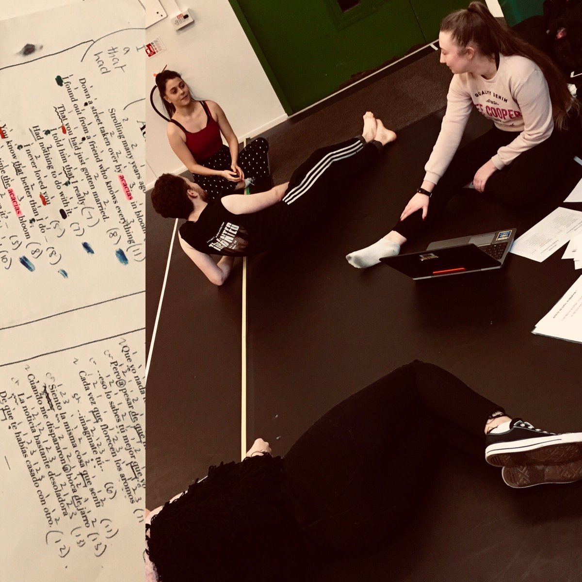 DanceAhead's tweet photo. Great to be back in the studio this week with the Miscommunication Reigns team. Prepping for the @creativelangs  #performinglanguages conference this Feb. Excellent to see the method working to assist movement memory and language recall. Tip of an iceberg but promising research. https://t.co/92TfMlggbT