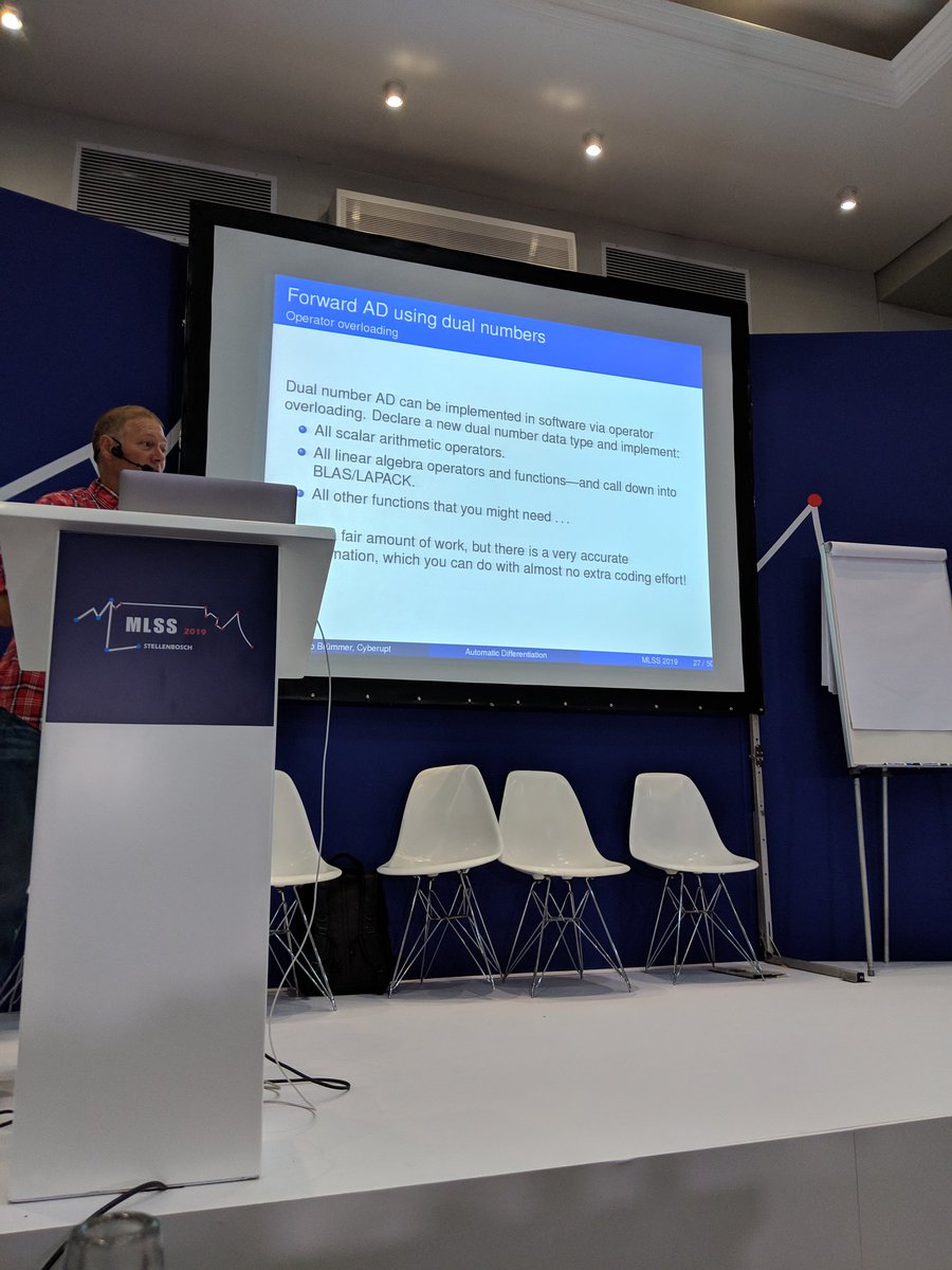 perushamoodley's tweet photo. Fun interactive dirichlet processes talk with musical demos by Christian Steinruecken and cool introduction to auto differentiation, dual numbers and derivative verification checks from Niko Brummer #MLSSAfrica. Videos: https://t.co/6TDSnE60N4 https://t.co/e9w63fHY10