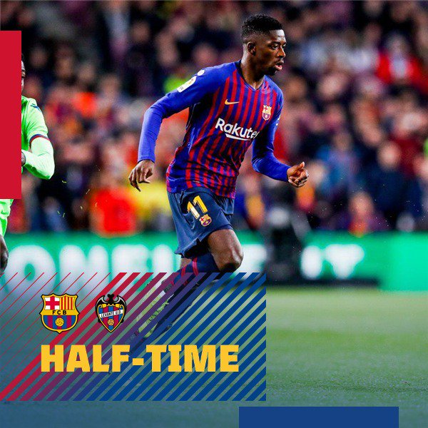HALF-TIME: Barça storm to a two-goal lead with @Dembouz getting both in under two minutes!
⚽️LIVE: Barça 2 - 0 Levante (3-2 agg) Dembélé 30', 31'
🔵🔴 #ForçaBarça! #CopaBarça 🏆