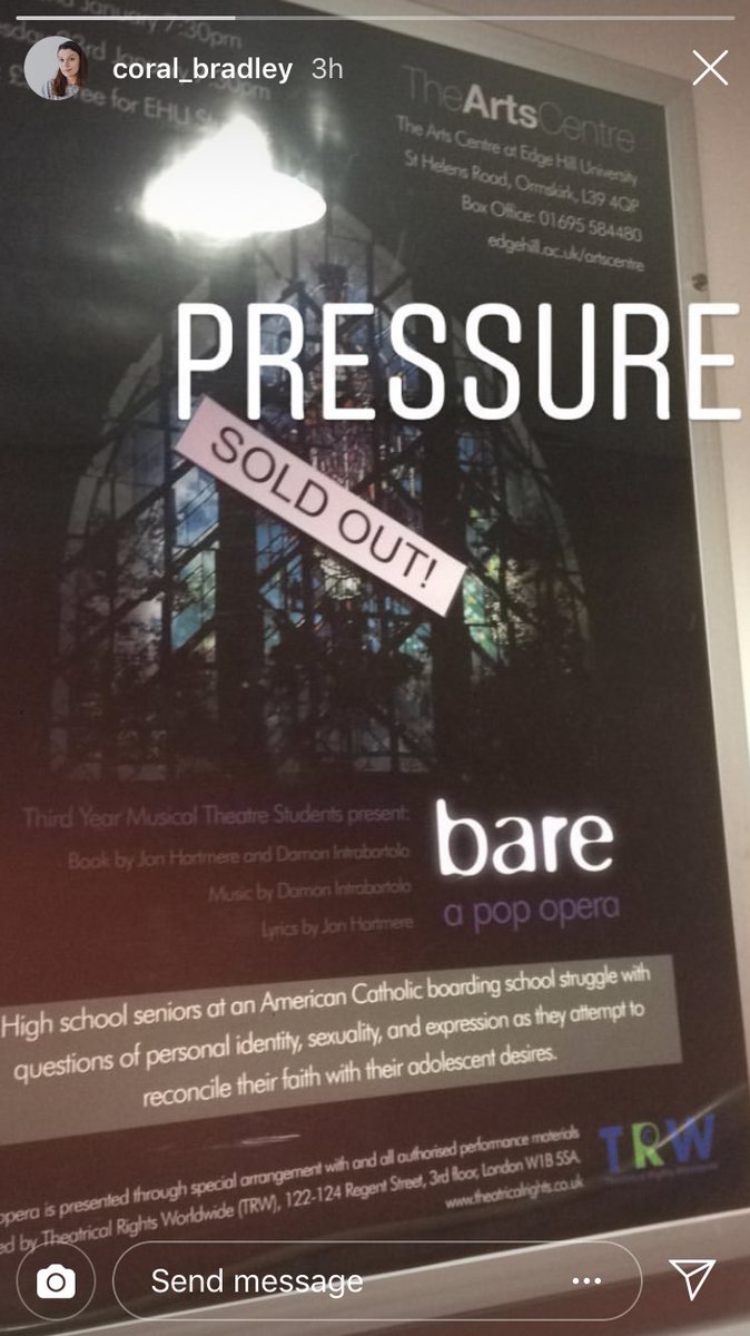 EHUBARE_'s tweet photo. BOTH nights for Bare: A Pop Opera have officially 🚩SOLD OUT! 🚩#EHUBARE 

// photo @_CoralBradley (playing Nadia) https://t.co/zyeFUotoWw