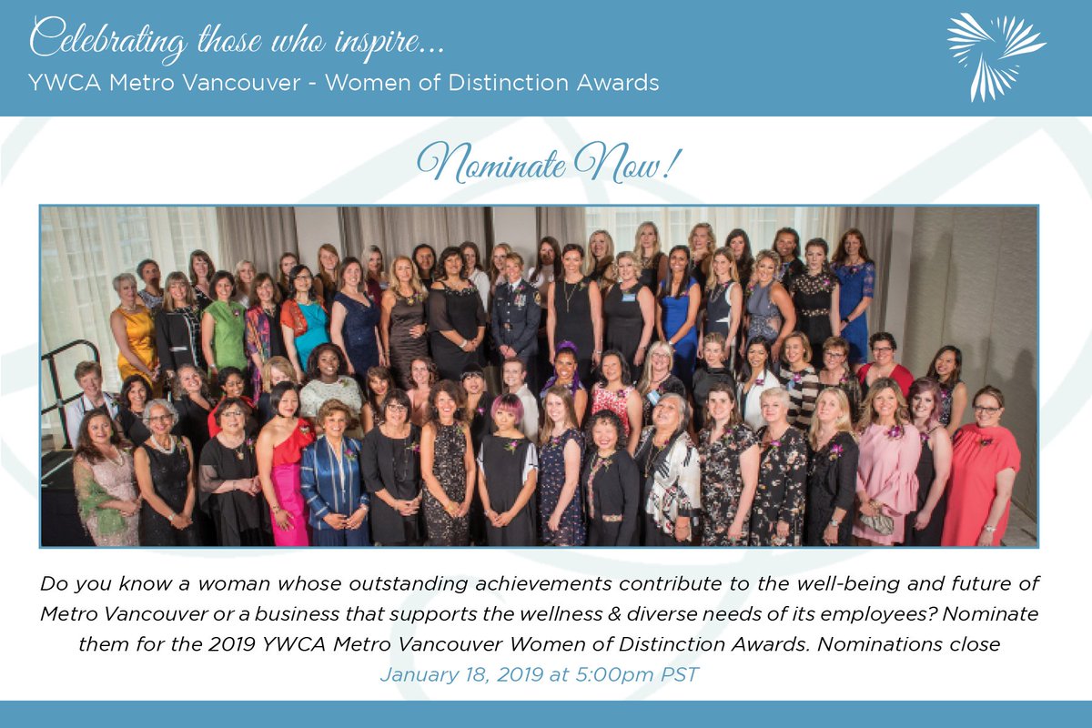 Nominations for the 2019 YWCA Women of Distinction Awards close tomorrow! Know of an outstanding woman or workplace who should be recognized? Nominate them for the 2019 #YWCAWODA - bit.ly/2wFKYaE  <a href="/scotiabank/">Scotiabank</a>