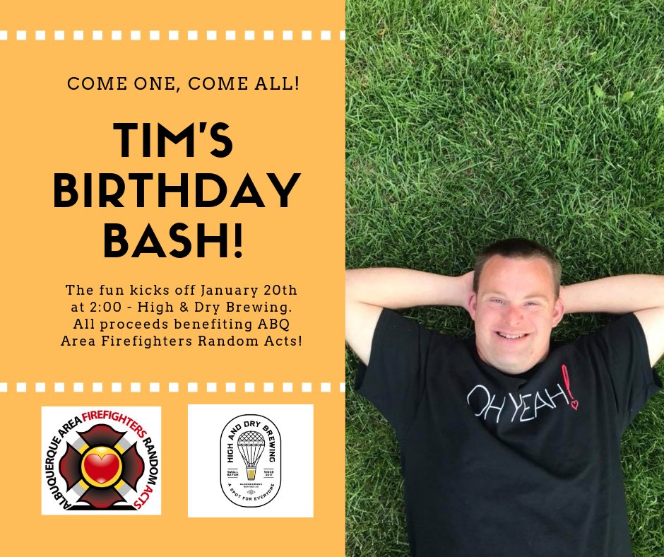 Tim Harris (@timsbigheart) on Twitter photo It’s Thursday and you know what that means.. my birthday party is in 3 days and I’m super excited to celebrate it <a href="/HighandDryBrew/">High and Dry Brewing</a> and raise money for the ABQ Area Firefighters Random Acts charity! I hope you can join me! #ohyeah <a href="/abqfire/">Albuquerque Fire</a> <a href="/abqthemag/">ABQ The Mag</a> It’s Thursday and you know what that means.. my birthday party is in 3 days and I’m super excited to celebrate it <a href="/HighandDryBrew/">High and Dry Brewing</a> and raise money for the ABQ Area Firefighters Random Acts charity! I hope you can join me! #ohyeah <a href="/abqfire/">Albuquerque Fire</a> <a href="/abqthemag/">ABQ The Mag</a>