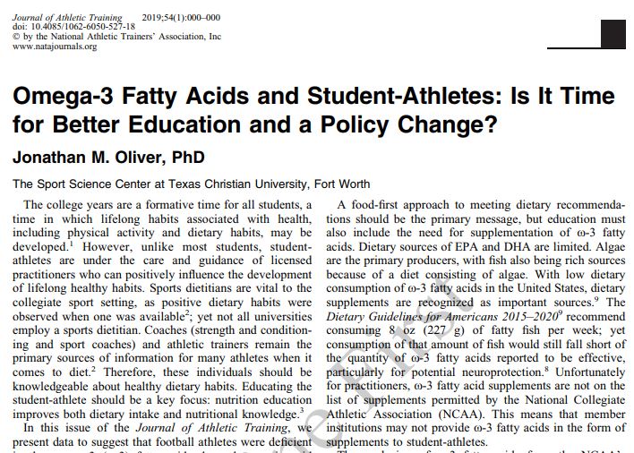 JAT_NATA's tweet photo. EDITORIAL: "Omega-3 Fatty Acids and Student-Athletes: Is It Time
for Better Education and a Policy Change?" @JMOliverPhD @SSCTCU https://t.co/wJ2rozU3Fe https://t.co/cbbWnCXoAf
