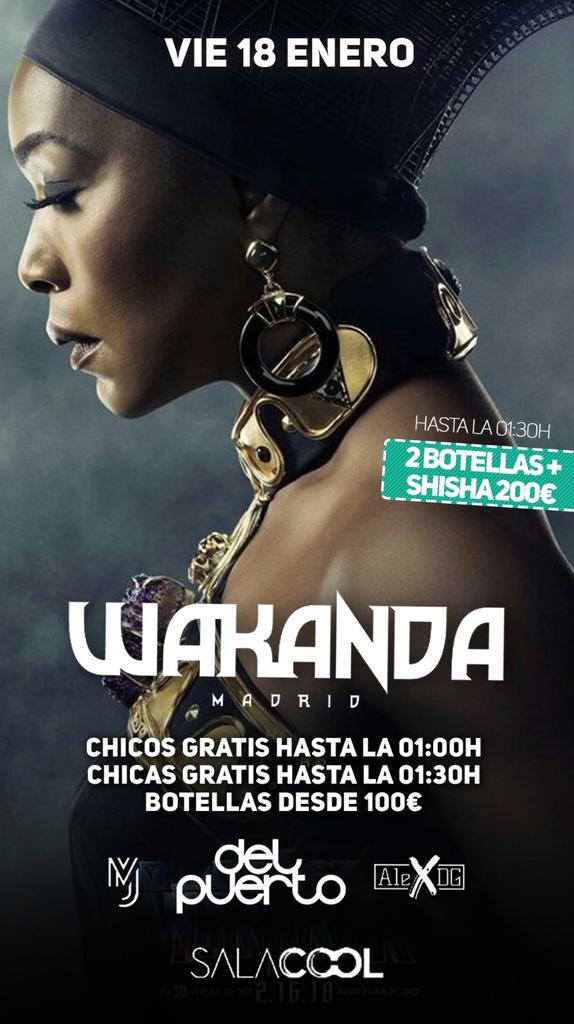 GothamRRPP's tweet photo. 👨 GRATIS HASTA 01:30 o 2 COPAS 12€, DESPUÉS 2 COPAS 15€
👩 GRATIS HASTA 01:00 o 1x10€/2x15€
#Wakanda #WakandaMadrid https://t.co/m2jCmQEyFn