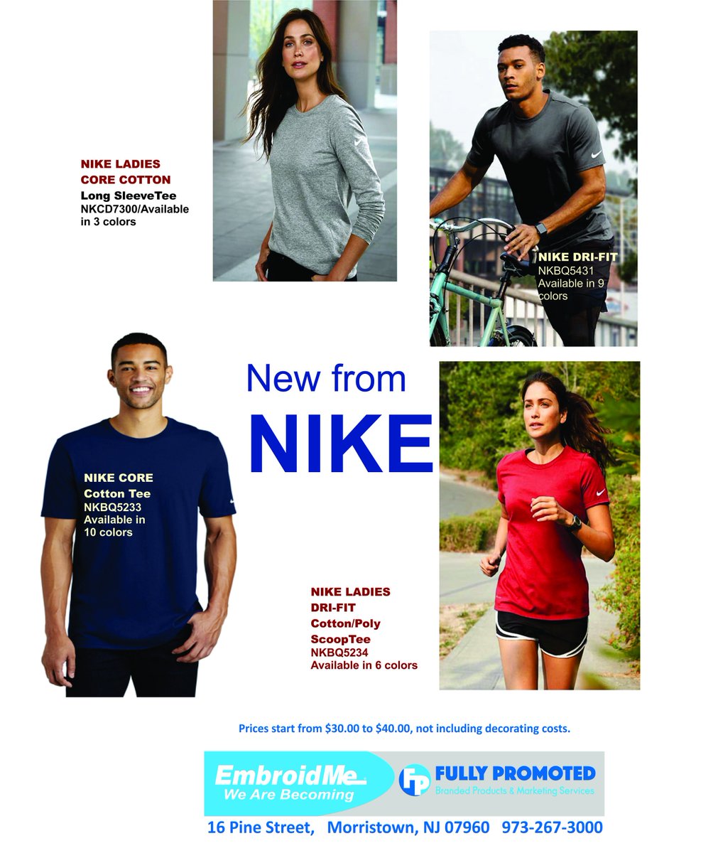 FP_MorristownNJ's tweet photo. New basics from Nike, a great way to outfit fitness workers or get the team dressed for a 5K run or other sports outing. Visit #EmbroidMe and get #FullyPromoted. https://t.co/jzjWS5TlRz