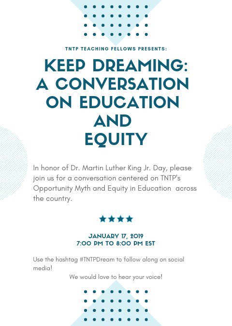 TNTPTeach's tweet photo. We're live in 30 minutes!! Will you be there?
#OpportunityMyth #TNTP #TNTPDream #TeachTheDream https://t.co/vayPaP997c