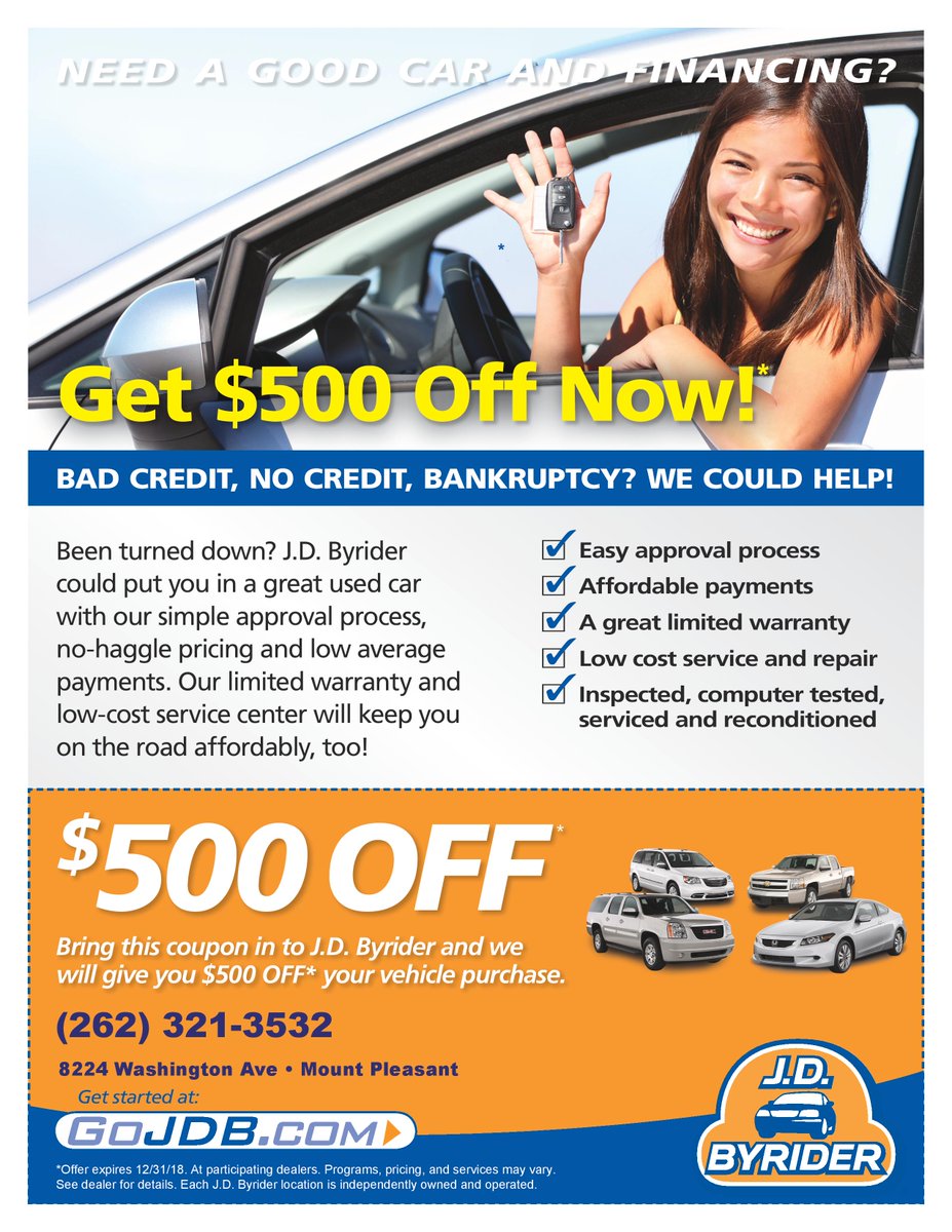 jdbyridermp's tweet image. Print this out and let us get you in a new car today #500off #buyherepayhere #newiventory #badcredit #nocredit