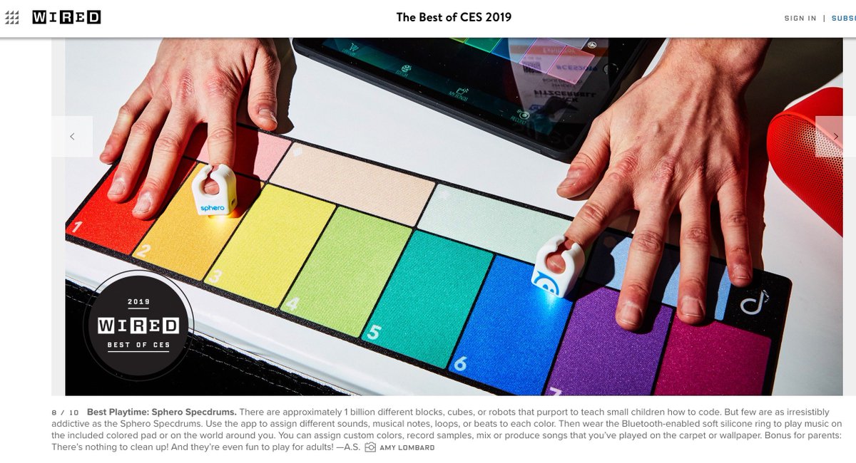 Huge congrats to our friends at @specdrums & @Sphero, recognized for having one of the top new ("irresistibly addictive") products at #CES2019! Partners like you are one of the reasons we love doing #STEMed in @bouldercolorado.