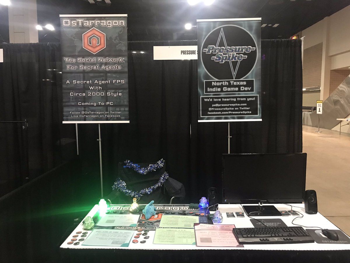 PressureSpike's tweet photo. #PAXSouth table is ready! Looking forward to seeing everyone tomorrow! -M https://t.co/BapYZbkiNA