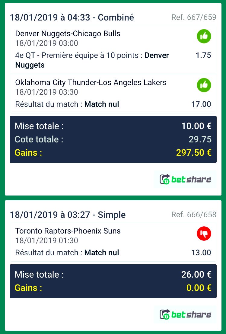 S6Bet's tweet image. dommage pour le buzzer sur le match de toronto #Unlucky ! 😓

toronto N @ 13,00 X (#buzzerbeater)

Denver 1er équipe a 10 Q4 x OKC N @ 29,75 ✅ 

#Unibet #NBA
#ParionsSport #TeamParieur 🍀