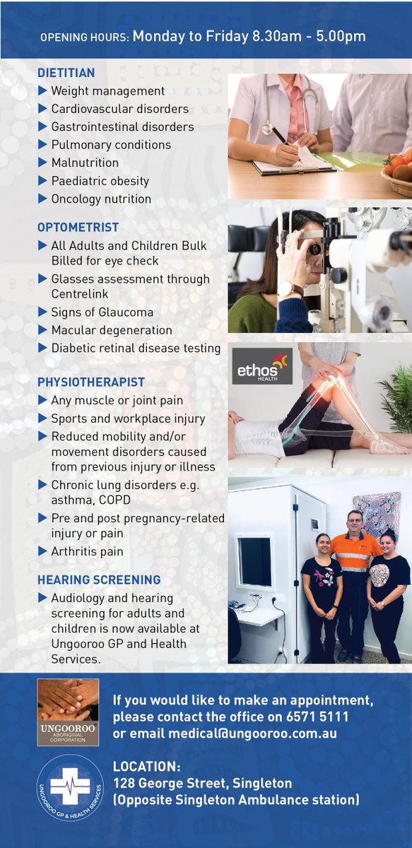 Ungooroo GP &amp; Health Service is an Aboriginal Community Controlled Health Organisation (#ACCHO) and providing health care including Order 43's and Chronic Disease Management as well as our other clinical services provided on our flyer.
Our website - ungooroo.com.au
#UAC