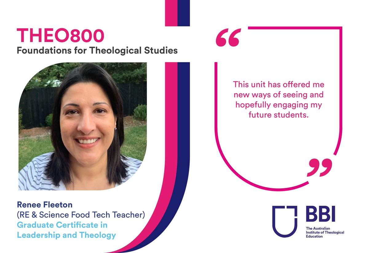 Renee has been teaching Year 12 Religious Education for over 10 years and still has a driving passion to study. THEO800 has offered her a new way of engaging with her future students.
Read more about Renee:  bbi.edu.au/reneefleeton