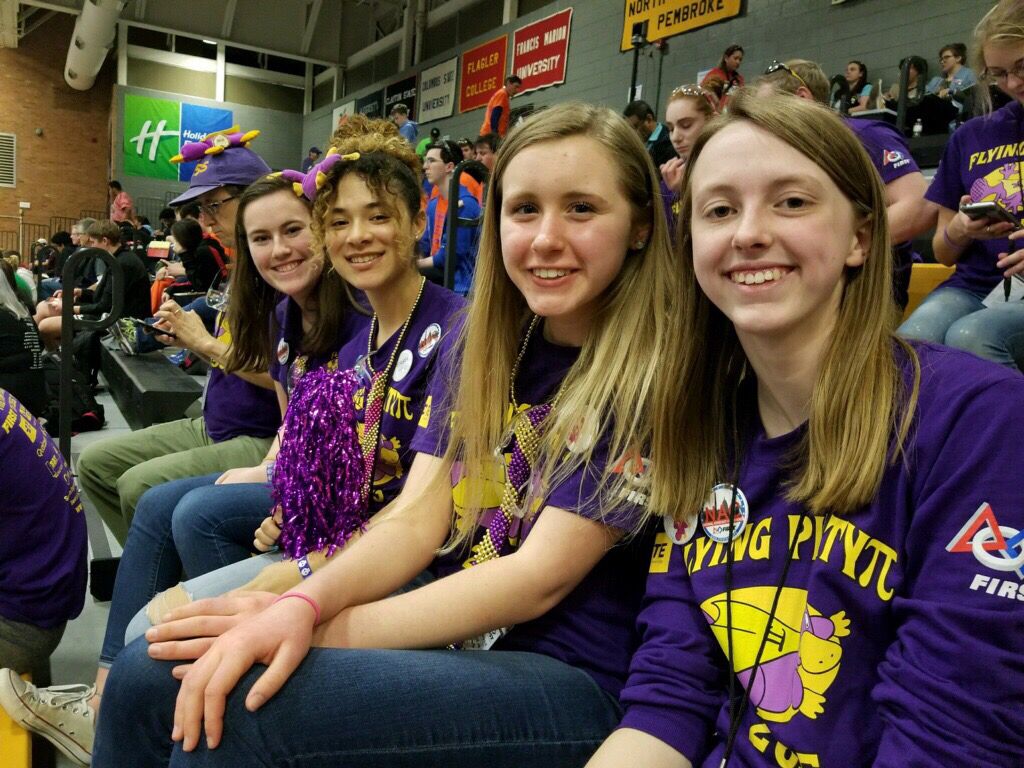 team2655's tweet photo. #TBT to competition season! We are already counting down the days until our first Destination: Deep Space event. Currently cheering the amazing FRC teams through the build season 🎉 🤖 💜 🛠 #team2655 #FIRSTlikeagirl #omgrobots #frc #ncfirst https://t.co/c3efnNGced