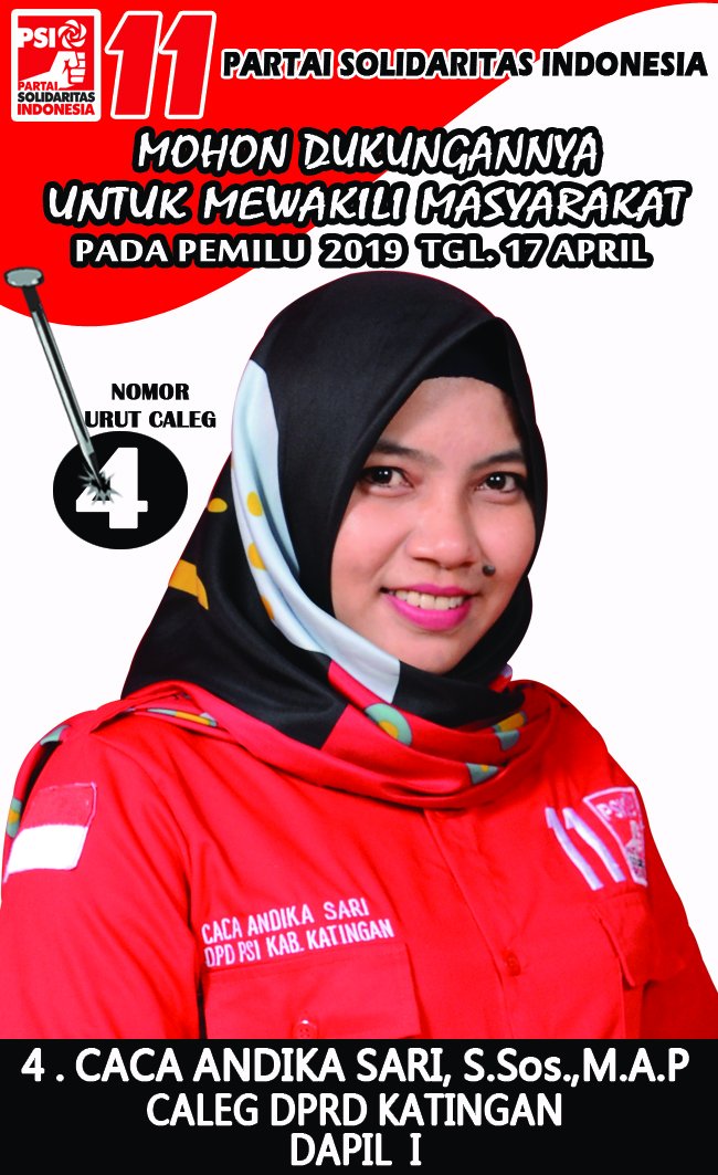 PSIKatingan's tweet photo. CALEG PSI KATINGAN 
CACA ANDIKA SARI, S.Sos.,M.A.P
CALEG DPRD KATINGAN DAPIL I
NOMOR URUT 4

PSI 11
#PSIKATINGAN
#PSIKALTENG
@PSIKatingan 
@bucun https://t.co/0wzxvgCcWC