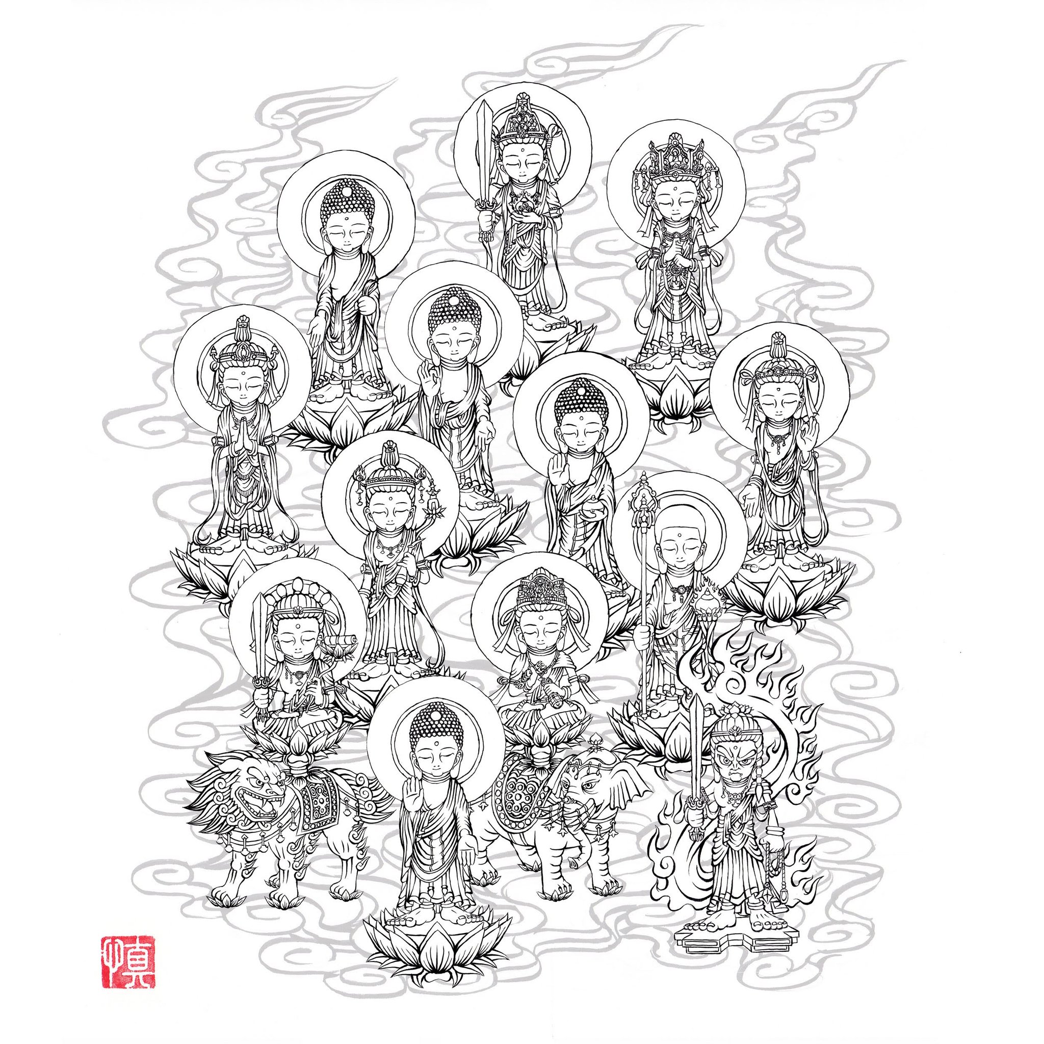 2009-37観音菩薩半身図-1000 - 仏画工房 楽詩舎 ネットShop 白描