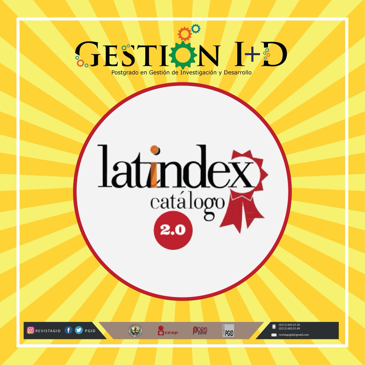 ¡Tenemos excelentes noticias! Nuestra revista Gestión I+D está catalogada en <a href="/Latindex/">Latindex</a> ¡Seguimos trabajando por la divulgación del conocimiento!
<a href="/saberucv/">Repositorio Institucional Saber UCV</a>
<a href="/FaCES_UCVofic/">FaCES-UCVoficial</a> @BibVirtualUCV #UCV #UniVe #AccesoAbierto #OpenAccess #DSpace  → latindex.org/latindex/ficha…