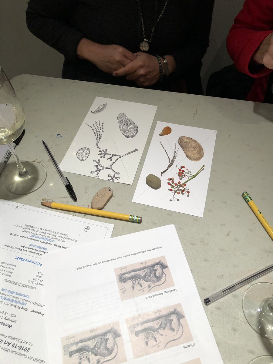ChristineWhipp's tweet photo. Another awesome K-5 teacher professional development at the LBMA! Artist Greg Pickens is the guest teacher tonight, doing a pen & ink line lesson based on the work of exhibiting artist Sandow Birk. https://t.co/fQhYh6FGIH