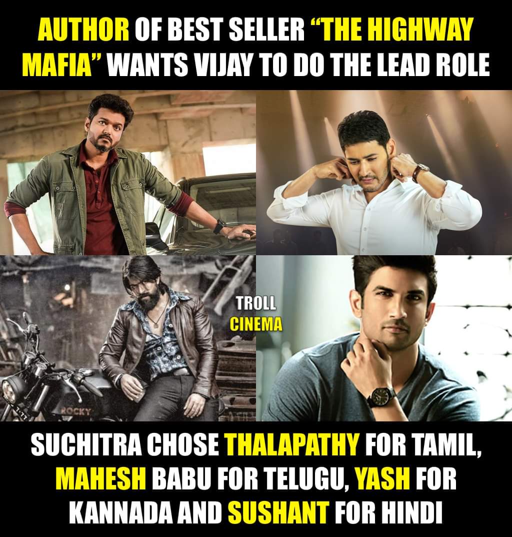 The author of the best seller #HighwayMafia wants #ThalapathyVijay to do the lead role 😃 @Suchitrasrao