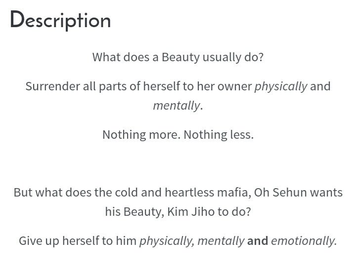 His Beauty MateCompletedMafia, RomanceSehun x OC x EXOOmg this story is so good! I really love it  this author is one of my favorite  https://www.asianfanfics.com/story/view/1268224/his-beauty-mate-angst-gangs-mafia--exo-sehun-baekhyun