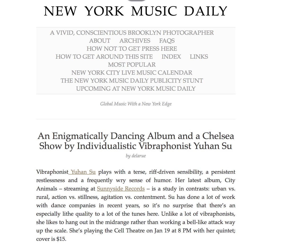 Yuhan Su (@yuhan_su) on Twitter photo Thank you to New York Music Daily for a great review and writing for the cd release <a href="/SunnysideRec/">Sunnyside Records</a> Thank you to New York Music Daily for a great review and writing for the cd release <a href="/SunnysideRec/">Sunnyside Records</a>