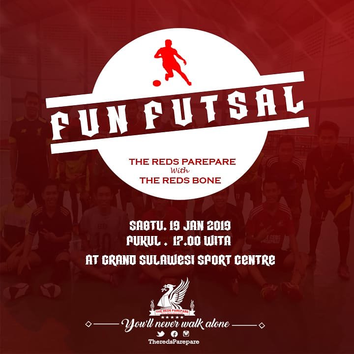 TheRedsParepare's tweet image. Fun Futsal THE REDS PAREPARE with @LFC_Bone

📆 Sabtu, 19 Januari 2019
⌚ 17.00 WITA
🏪 Grand Sulawesi Sport Center

CP : 085255828754 Kops Wawan (Divisi FUTSAL TRP)
@BIGREDS_MKS
@BIGREDS_IOLSC
@cakdim
#YNWA
#KICKnLAUGH
#skillnomorterakhir
#AYOBERKERINGAT
#smogaBIGREDS