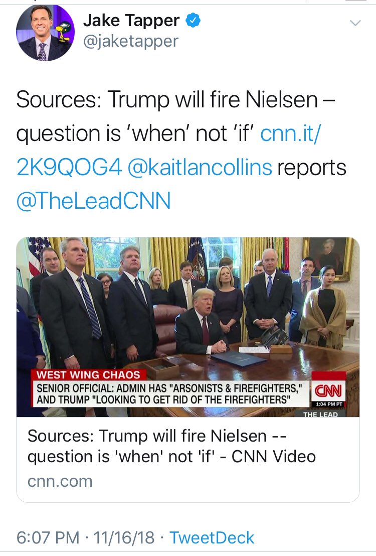 Um ya. Trump fires almost anyone so it is safe to report that Trump will fire Nielsen. BUT note this was a week after the election when the “when not if” talk was seen as days or weeks away. So ya at some point she will be out but 2 months later and Nielson is still there.