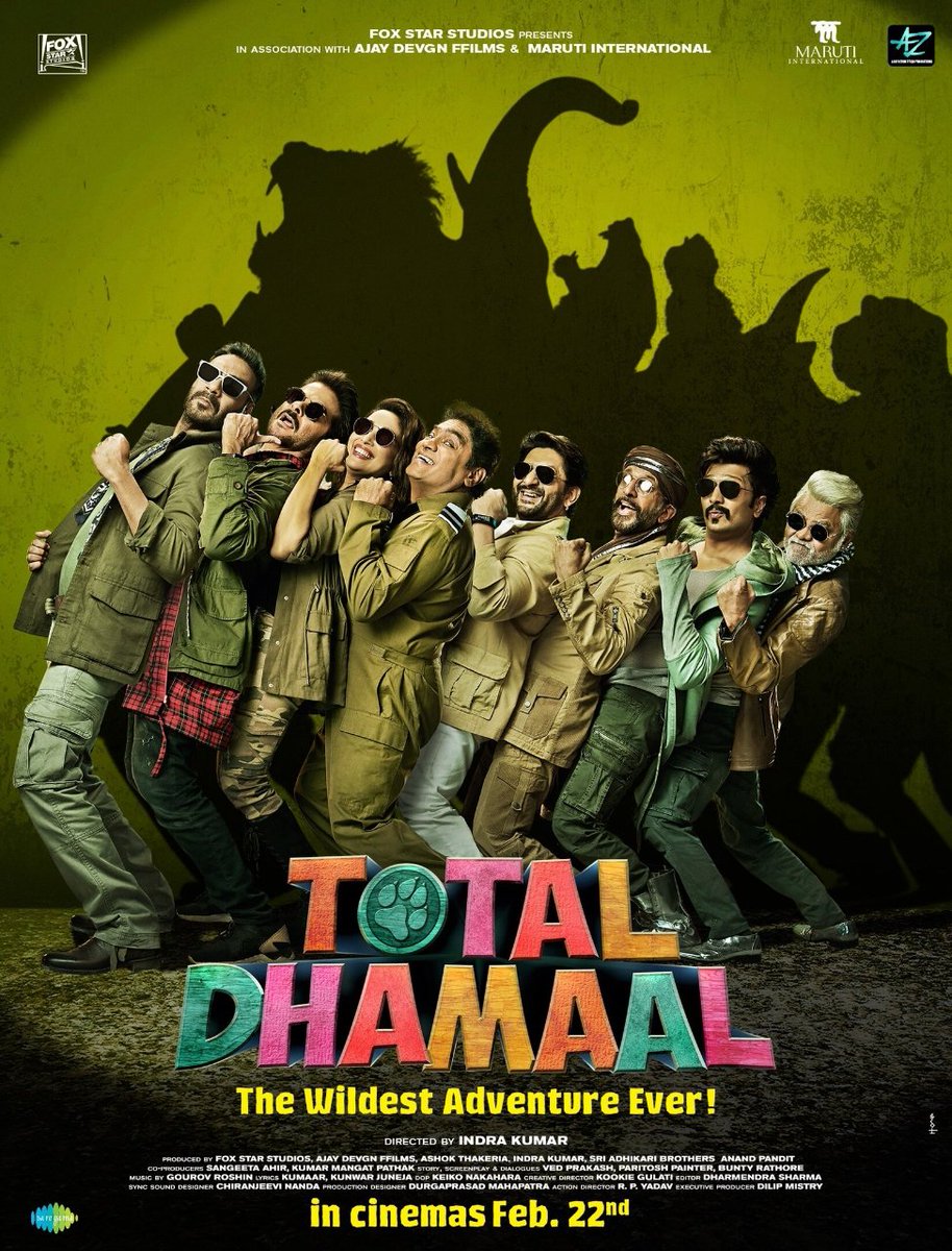 First poster of #TotalDhamaal. Trailer coming out on 21st January, 2019. 
@AnilKapoor
@ajaydevgn @MadhuriDixit @Riteishd @foxstarhindi @ADFFilms
 #AshokThakeria, #IndraKumar, #SriAdhikariBrothers, 
@anandpandit63
 Releases on 22nd February, 2019.