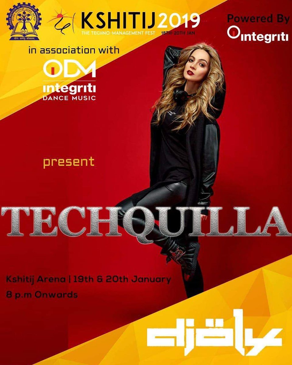 Here is TECHQUILLA, The Ukrainian Diva who has taken over the hearts of the people and has increased the standards of music in the east. KSHITIJ, IIT KHARAGPUR in association with IDM welcomes the elite members of top 20 world famous DJ #KTJ2k19
#Techquilla