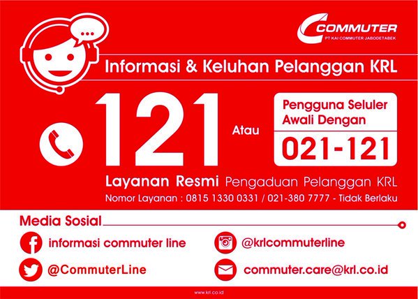 CommuterLine's tweet photo. #InfoCommuters Pusat informasi KRL hanya di 021-121 atau 121. https://t.co/HvwYgEVje7