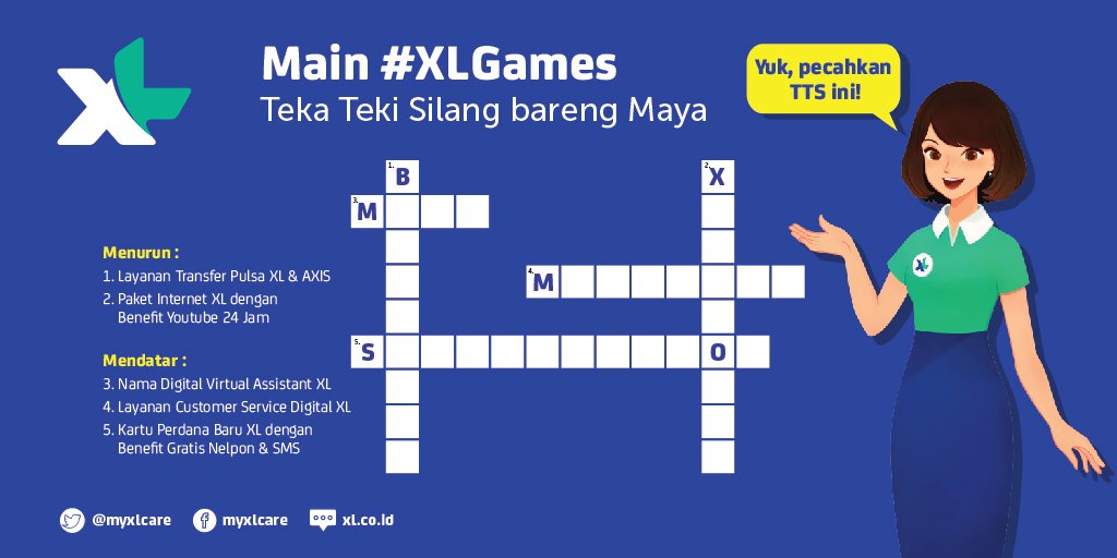 Lagi bosan? Gak ada yang menarik di timeline kamu? 
Mendingan main #XLGames TTS bareng Maya aja! 

RT &amp; Reply tweet ini dengan jawaban kamu, jangan lupa gunakan hashtag #XLGames ya. 2 orang beruntung bisa dapetin pulsa @ 50rb!

Periode kuis 18 – 20 Januari 2019. Buruan ikutan!