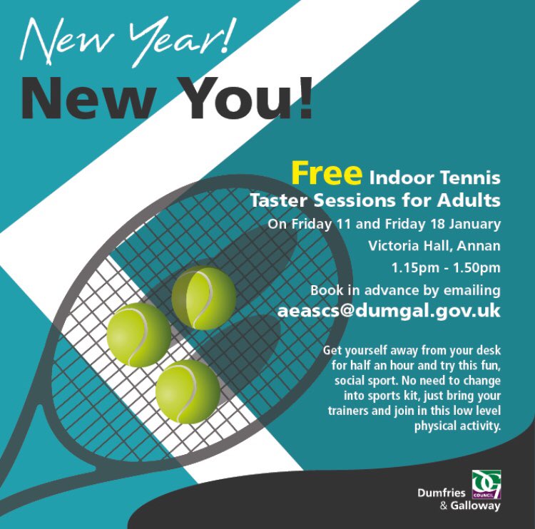 DGCsport's tweet photo. Anyone for tennis?! Why not come along to either of these FREE indoor tennis session on Friday lunchtime. No need for to change into sports kit, come as you are... trainers would be good though 👟 Kickstart the weekend and #feelbetterforit #BeActive #30minsaday #lookafteryou https://t.co/K62w1x97j5