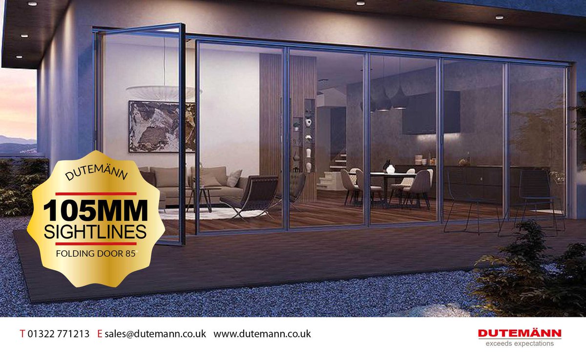 DutemannUK's tweet photo. The sight lines of our cutting-edge Dutemänn FD85 bifolding doors are one of the slimmest in the UK at just 105mm. As a result, you benefit from a minimalist-looking door with bigger glass panels. #GoSlim #GoBig #Aluminium https://t.co/NAI7ziFd8o