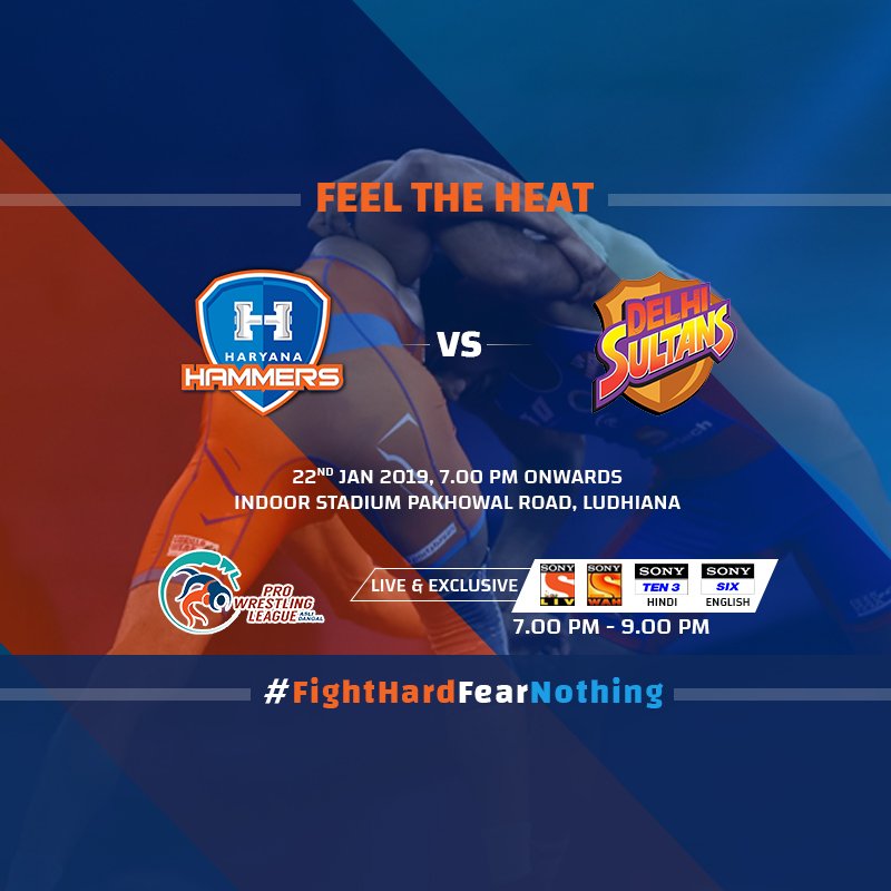 #MatchNight- Next up, its Delhi. #DelhiSultans, get set for #AsliDangal with #HaryanaHammers!
#PWL4 #ProWrestilingLeague #IndoorStadium #Ludhiana #FightHardFearNothing #DePatakKe #wrestling #competition