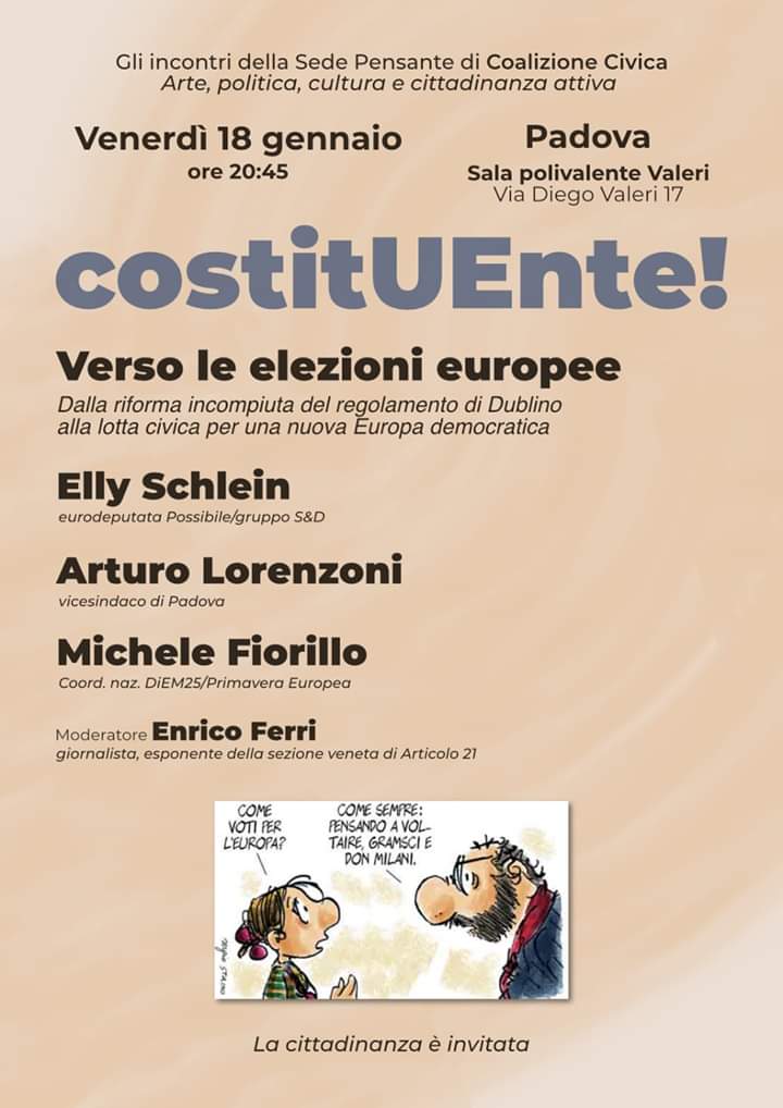 EreticoSinistro's tweet photo. OGGI a #Padova dibattito su una #Costituzione per l'Europa con Elly Schlein, Arturo Lorenzoni, e Michele Fiorillo #Diem25 #HopeIsBack https://t.co/6mjMLR9bkz